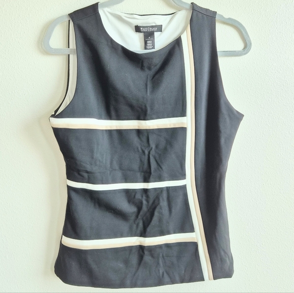 White House Black Market Tops - White House Black Market Fitted Black and White Sleeveless Top Size 6